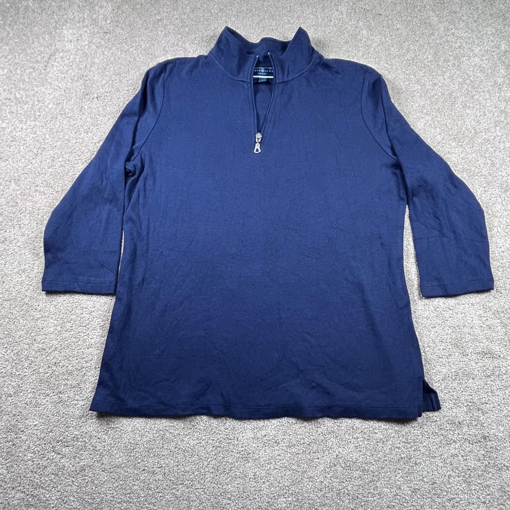 Karen Scott Sport Womens Navy Blue Quarter Zip 3/4 Sleeve Knit Top Large